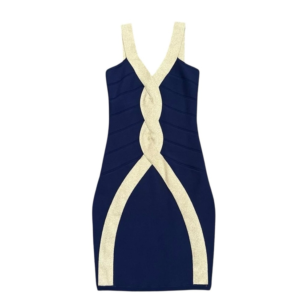 Guess Marciano Bandage Mini Dress Blue Gold Y2K Cocktail Size S